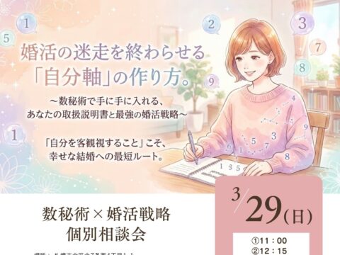 イベント名：数秘術×【婚活相談会】～数秘術で手に入れる、あなたの取扱説明書と最強の婚活戦略～