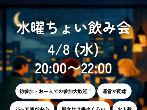 イベント名：始めましての方も大歓迎！水曜ちょい飲み会